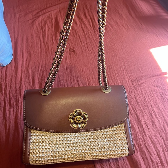 Coach Brown and Cream Woven Shoulder Bag - Picture 1 of 6